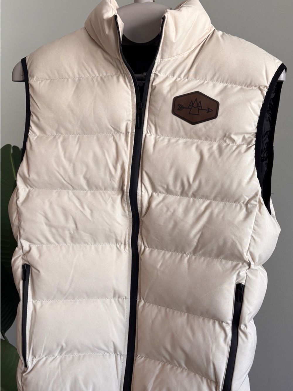 Cream Quilted Puffer Vest with Brown Accent Patch